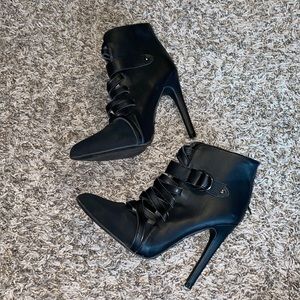 Black lace front heels